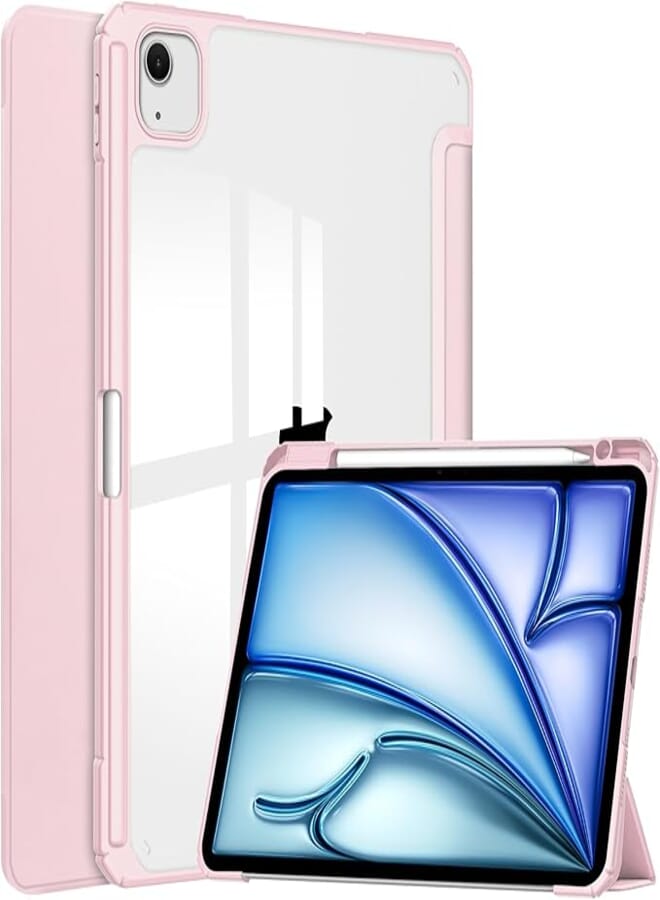 NINKI Compatible with iPad Air 13 Inch Case M2 2024 / iPad Pro 12.9 inch 6th/5th Generation Case (Pencil Holder,Auto Sleep/Wake) Shockproof Leather Clear Back Case for iPad air 13 inch 2024 case Pink